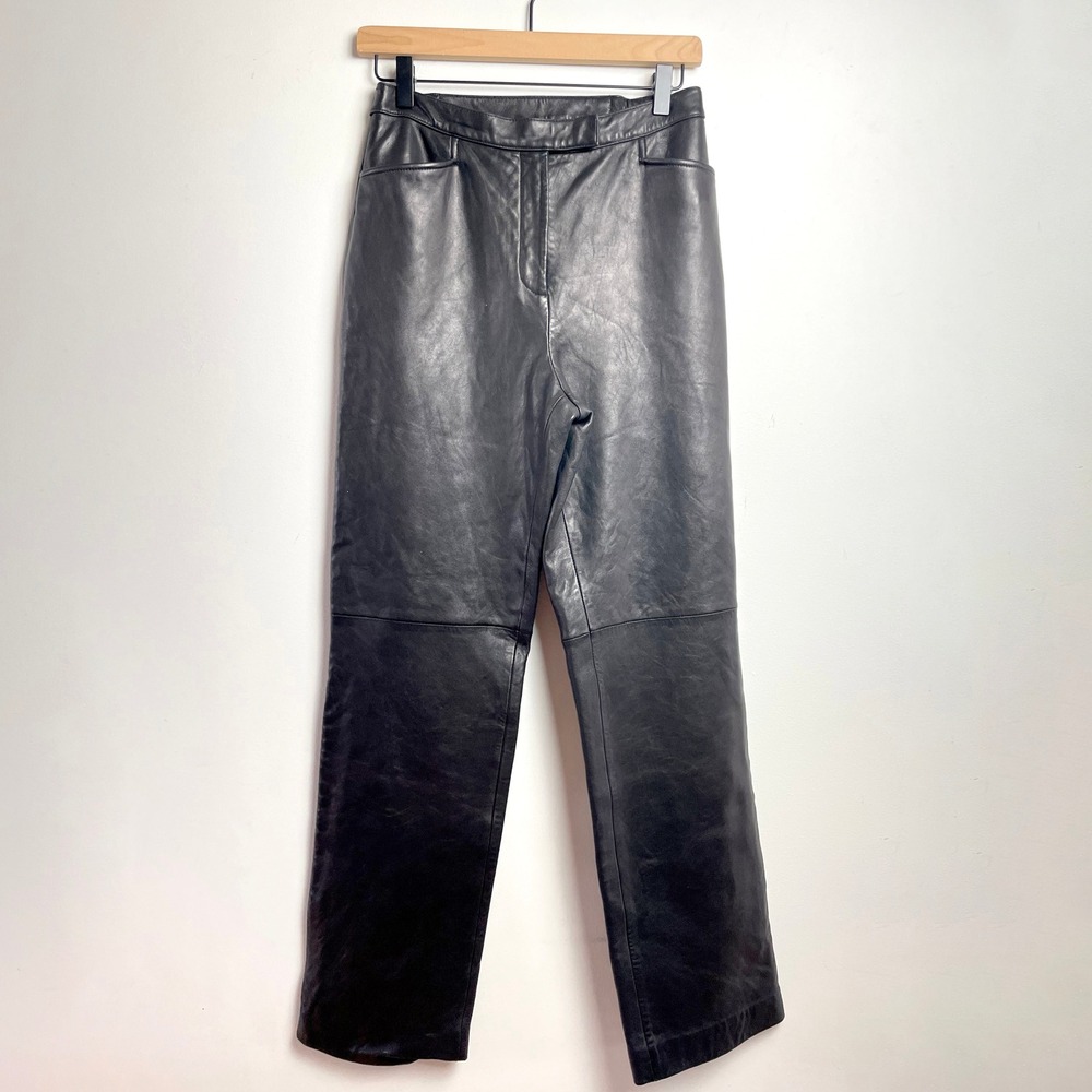 Vintage Nordstrom Black Leather Pants‎ Sz 4 High Rise Straight Leg Minimalist